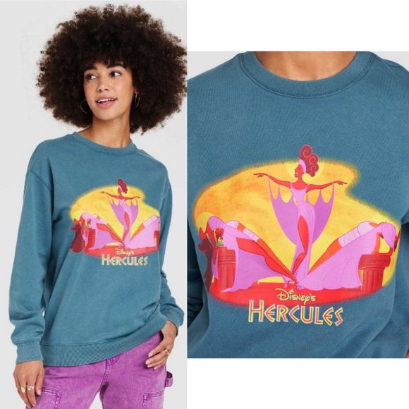 Disney | Tops | Disney Hercules The Muses Graphic Blue Green Crew Neck  Sweatshirt | Poshmark